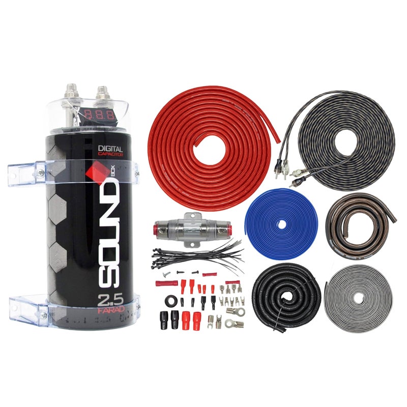 SoundBox 4 Gauge Amp Kit Amplifier Install Wiring & 2.5 Farad Digital Capacitor, 2300W Peak - Image 1